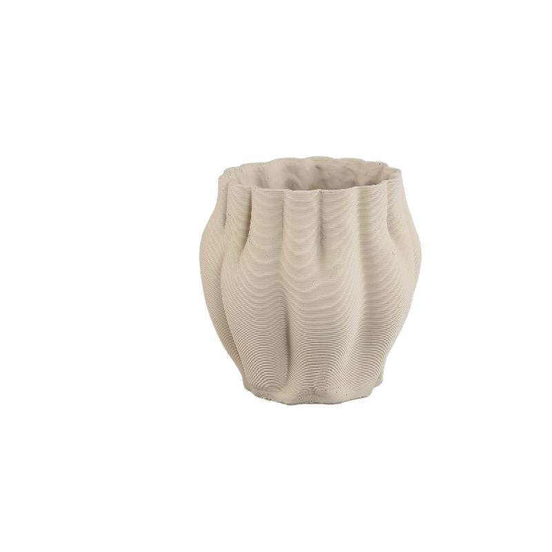Flower pot – Beige surface, Wavy groove structure, Cement material, L – Romen | PTMD