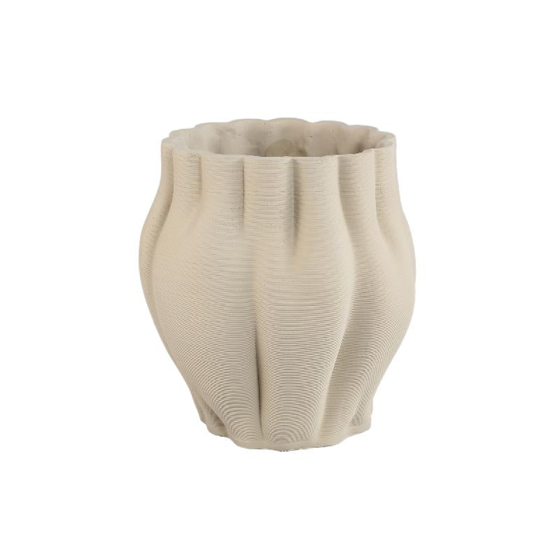 Flower Pot – Beige Surface, Wavy Groove Structure, Cement Material, XL – Romen | PTMD