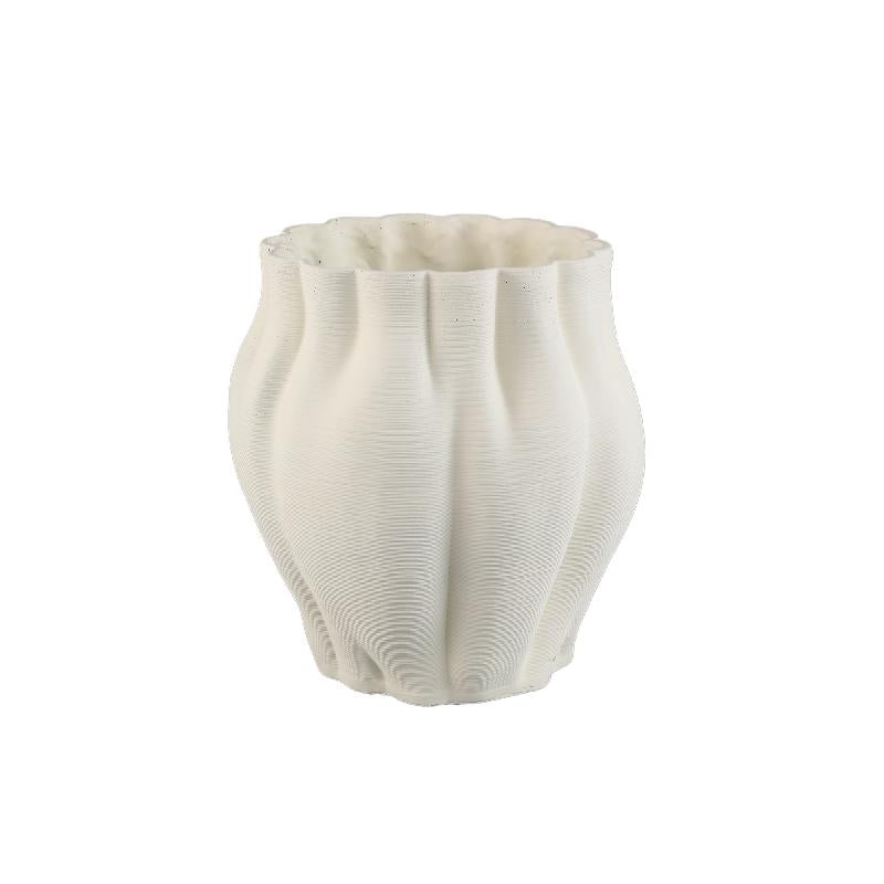 Flower Pot – White Surface, Wavy Grooved Structure, Cement Material, XL – Romen | PTMD