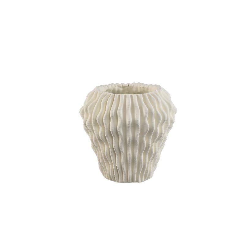 Vase - White color, Wave pattern design, Cement material, S – Barren | PTMD