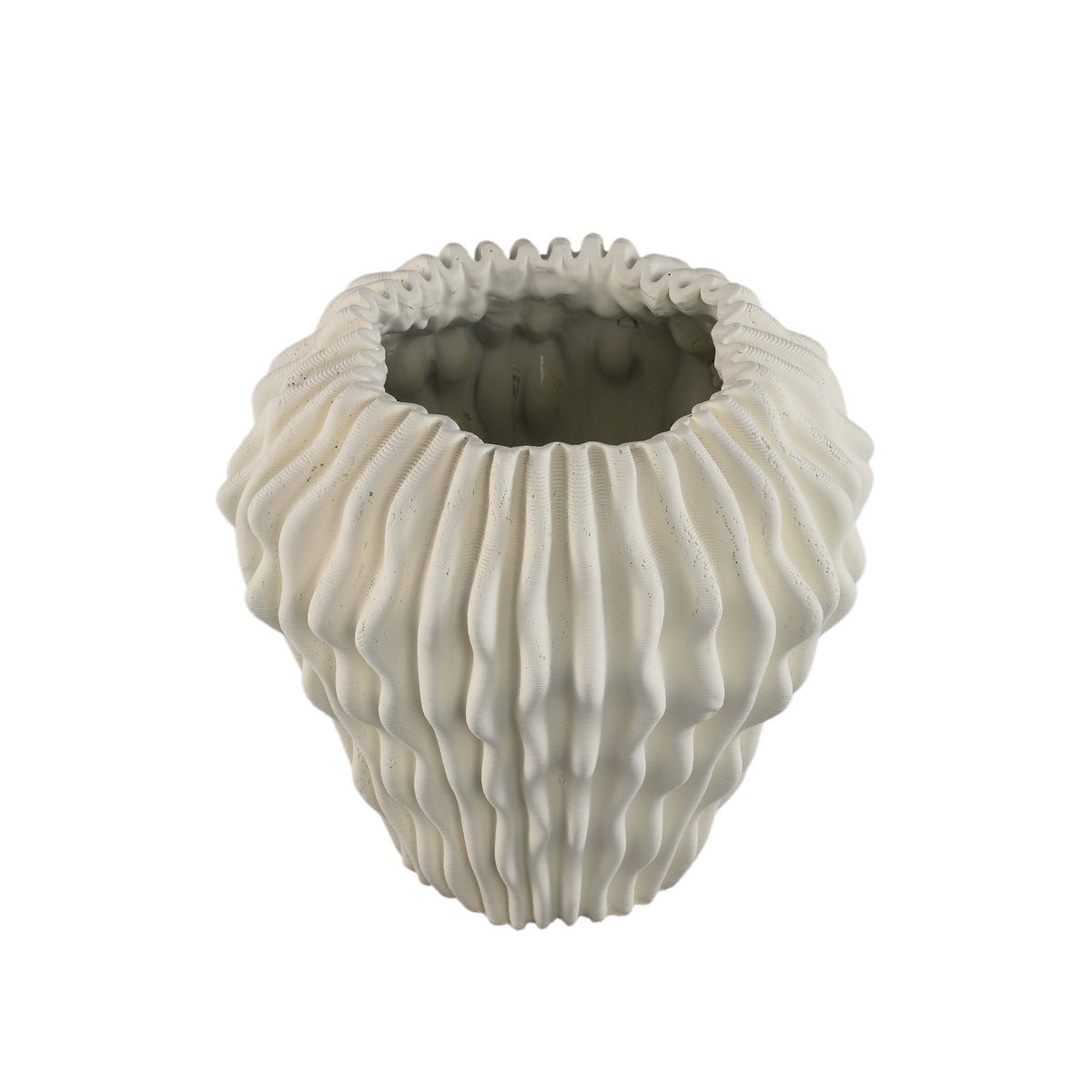 Vase – White, Wave Pattern Design, Cement Material, L – Barren | PTMD