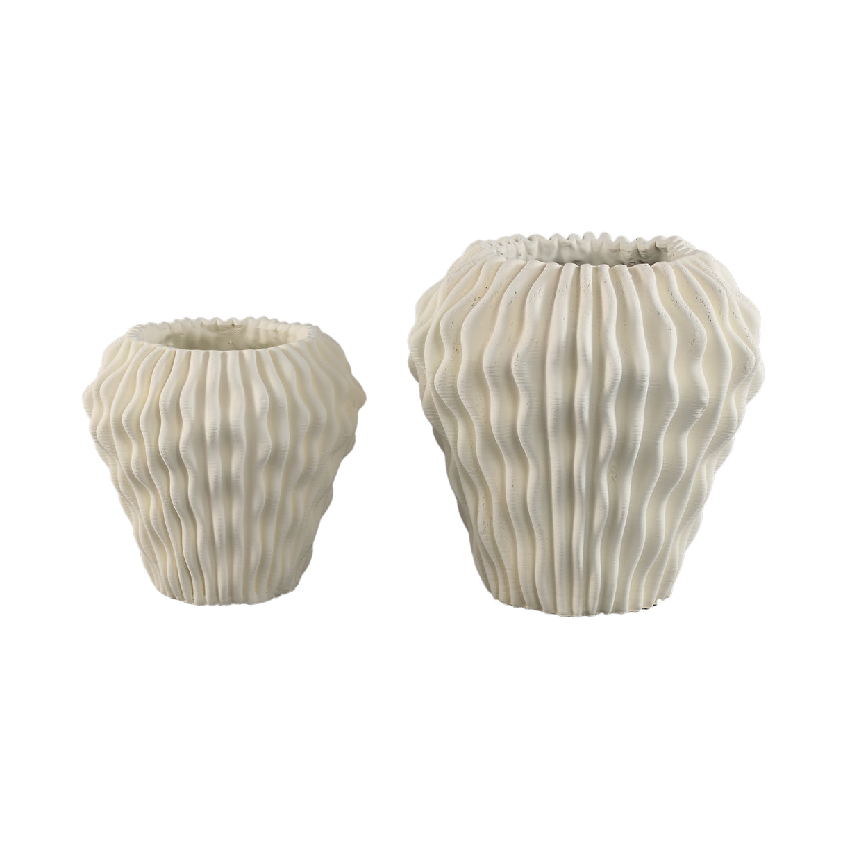 Vase - White color, Wave pattern design, Cement material, S – Barren | PTMD