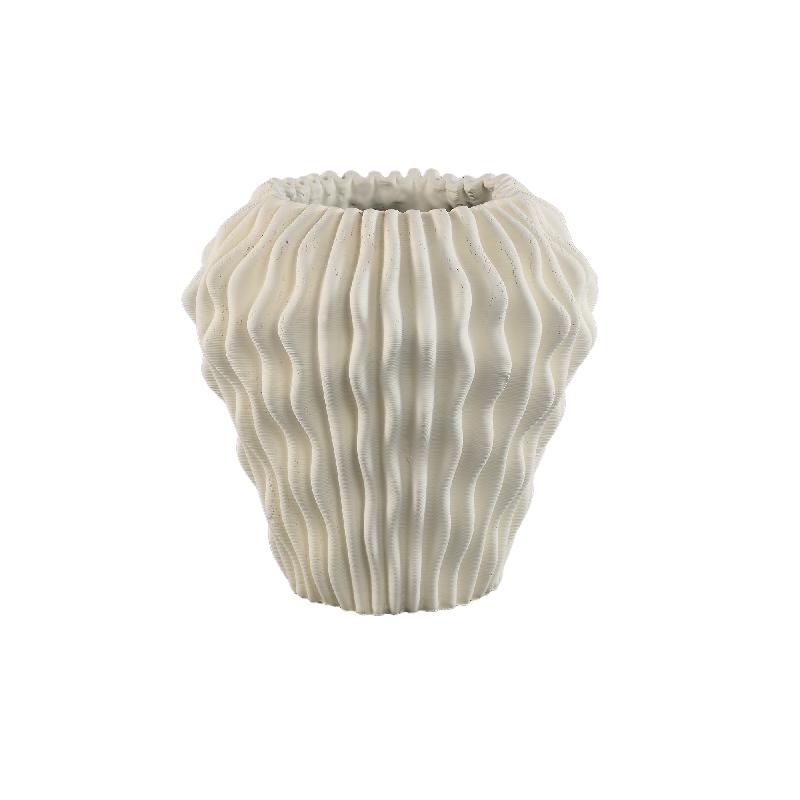Vase – White, Wave Pattern Design, Cement Material, L – Barren | PTMD