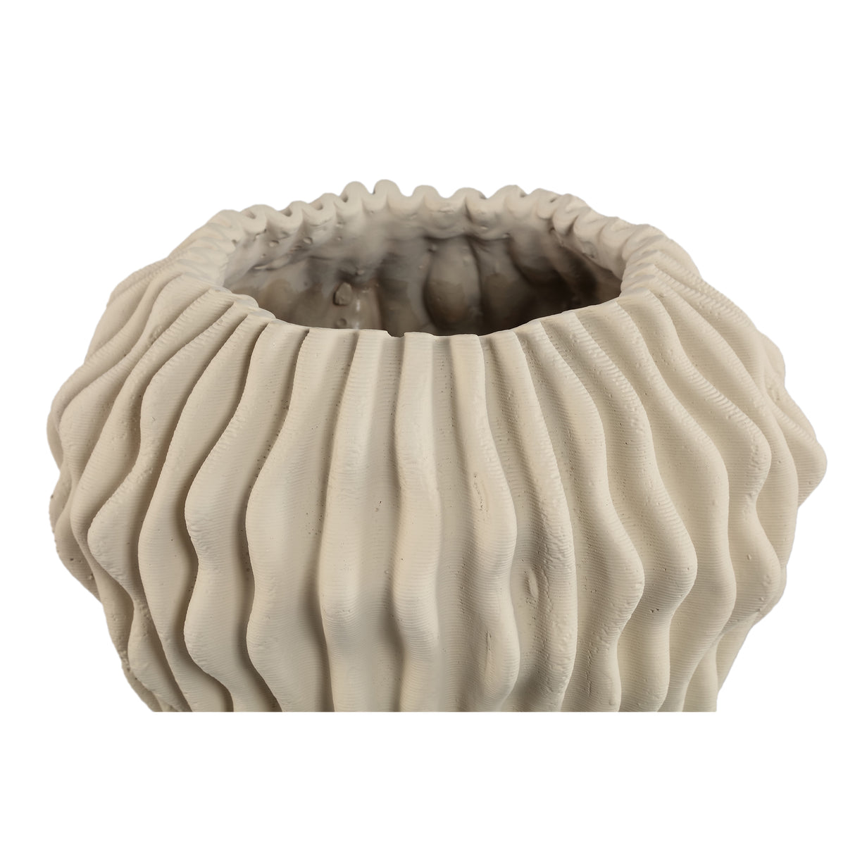 Vase – Beige Farbe, Wellen Muster Design, Zement Material, S – Barren | PTMD