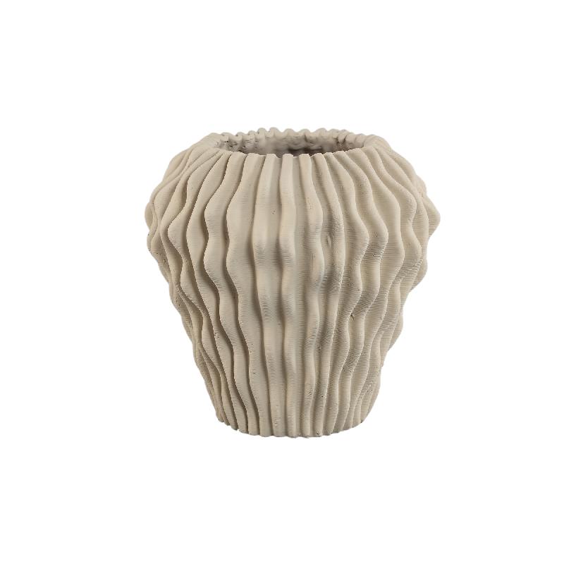 Vase – Beige Farbe, Wellen Muster Design, Zement Material, L – Barren | PTMD