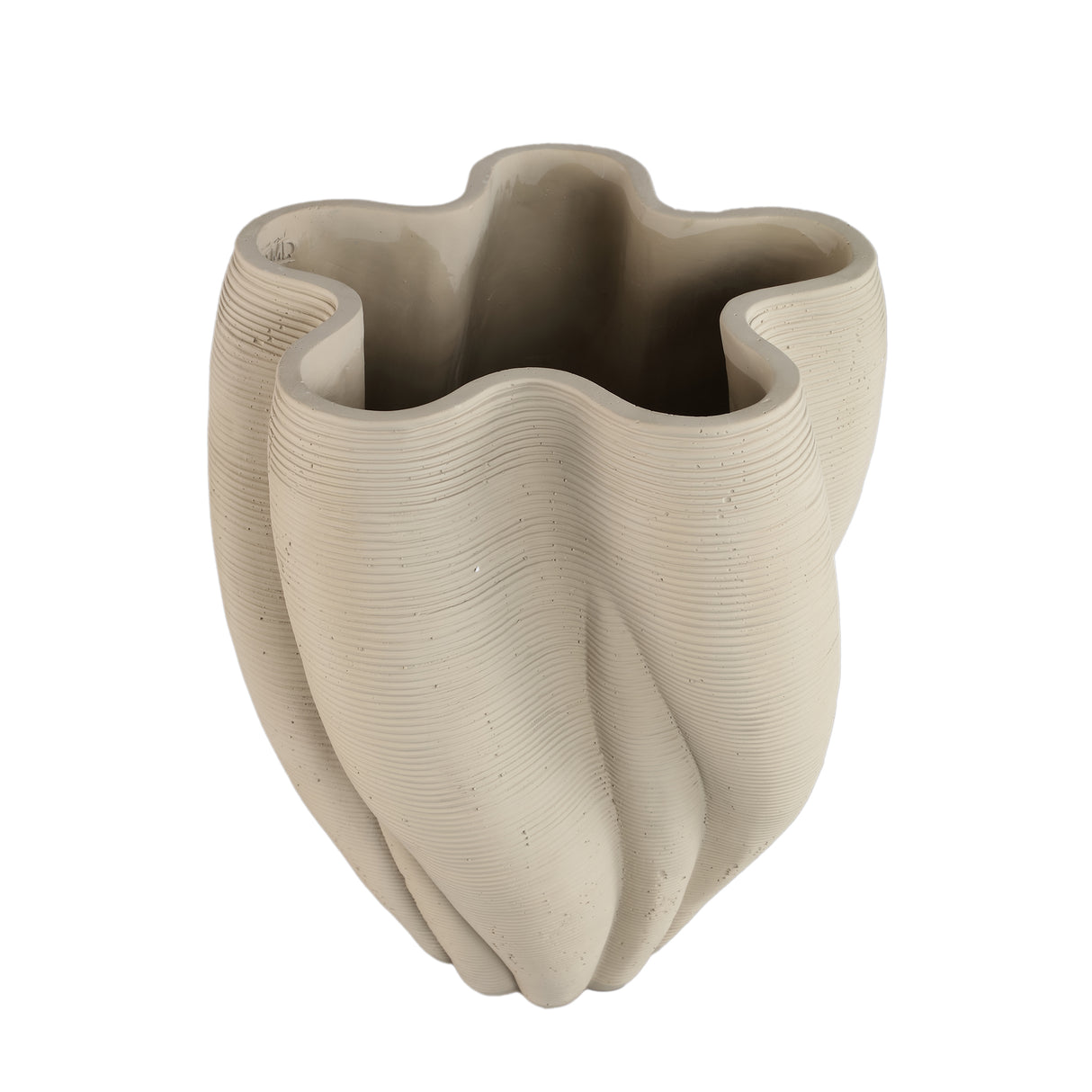 Vase – Beige Farbe, Wellen Rillen Design, Zement Material, L – Hastin | PTMD