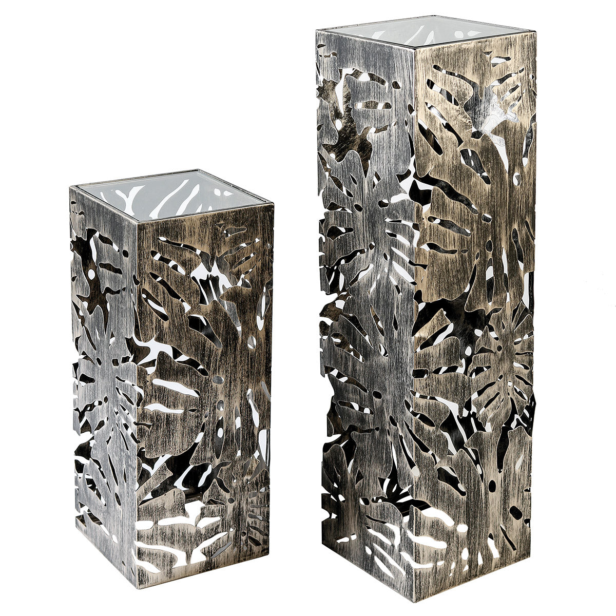 Säule – Blattmotiv Design, Antikfinish Oberfläche, Verspiegelte Details, 70cm Höhe - Flora | Gilde
