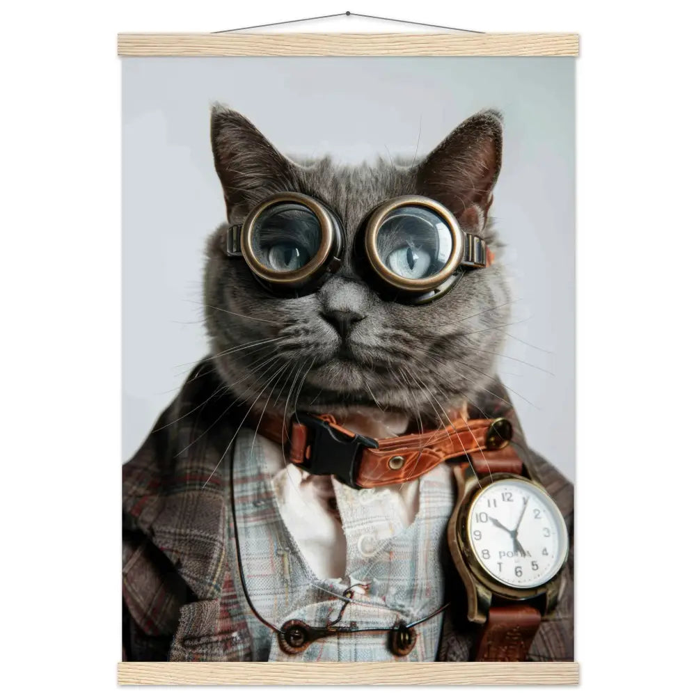 School Poster - Brazilian Shorthair Cat, Steampunk Outfit, Antique Pocket Watch | St Tropez Art