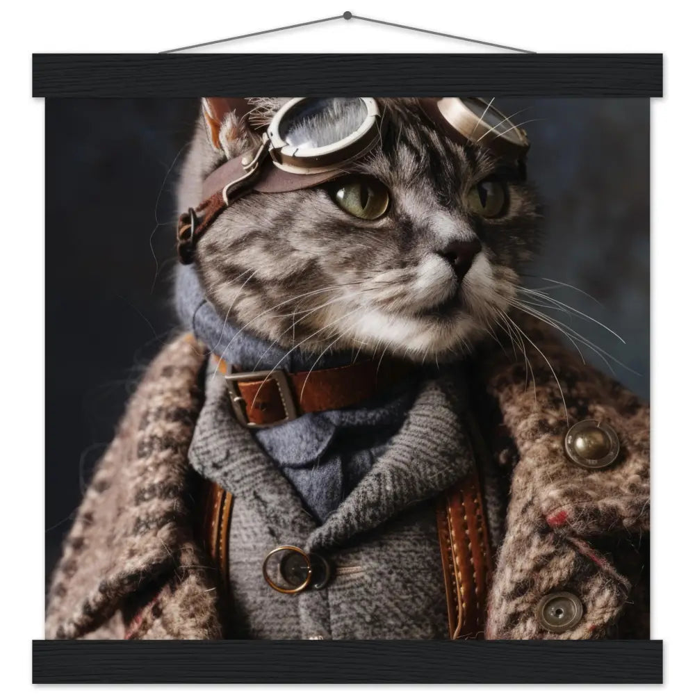 Schulposter - Steampunk-Vintage Ägyptische-Mau Katzenmotiv, mattes FSC-Papier, magnetische Holzleisten | St Tropez Art