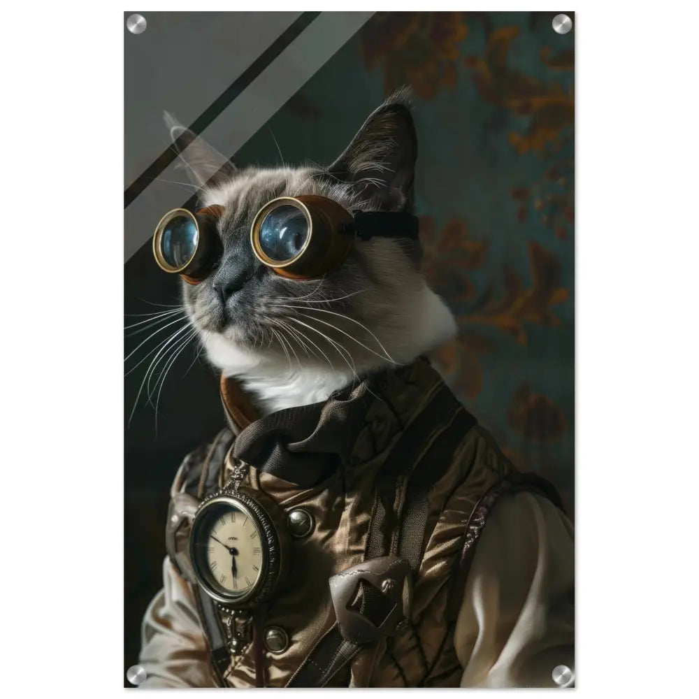 Schulposter Tonkinese Katze – Steampunk-Outfit – Vintage Illustration | St Tropez Art