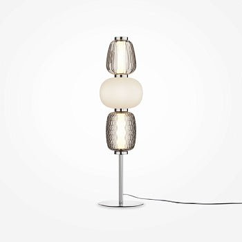 Tischleuchte Metall Chrom - Finish & Weiß - Grauer Glasschirm – Pattern | Maytoni - Esszett Luxury | Stilvolles Wohnen mit Charakter