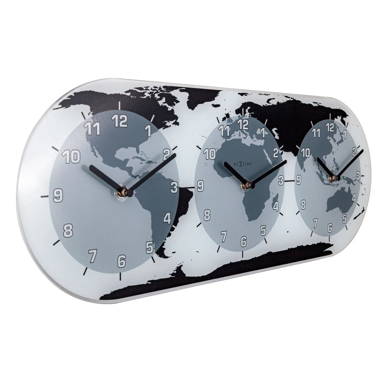 Wanduhr – Drei Zeiten, Globale Anzeige, Klare Glasfront - Mondial | NeXtime