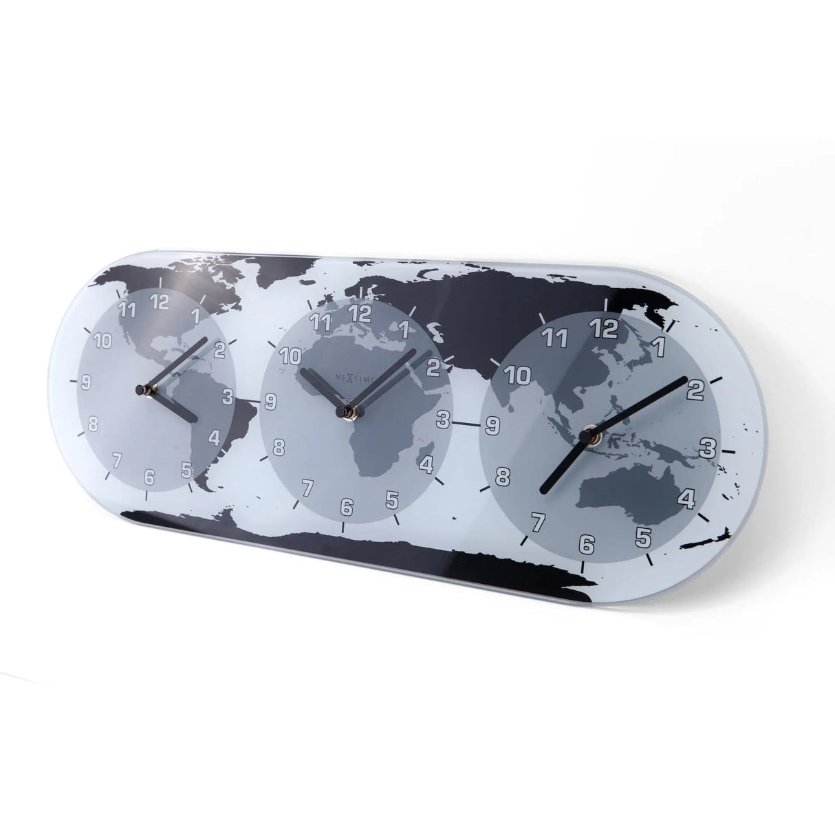 Wanduhr – Drei Zeiten, Globale Anzeige, Klare Glasfront - Mondial | NeXtime
