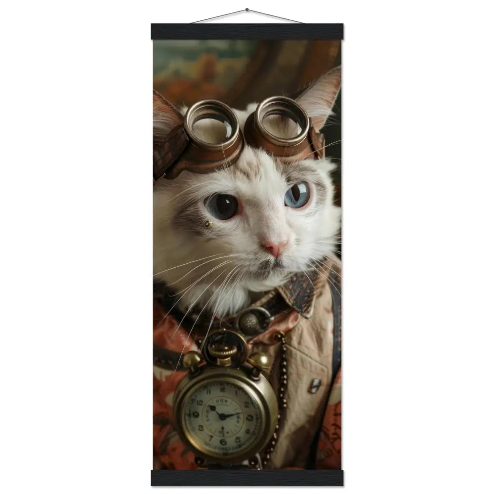 Schulposter - Steampunk-Vintage Javanese Katzenmotiv, mattes FSC-Papier, magnetische Holzleisten | St Tropez Art