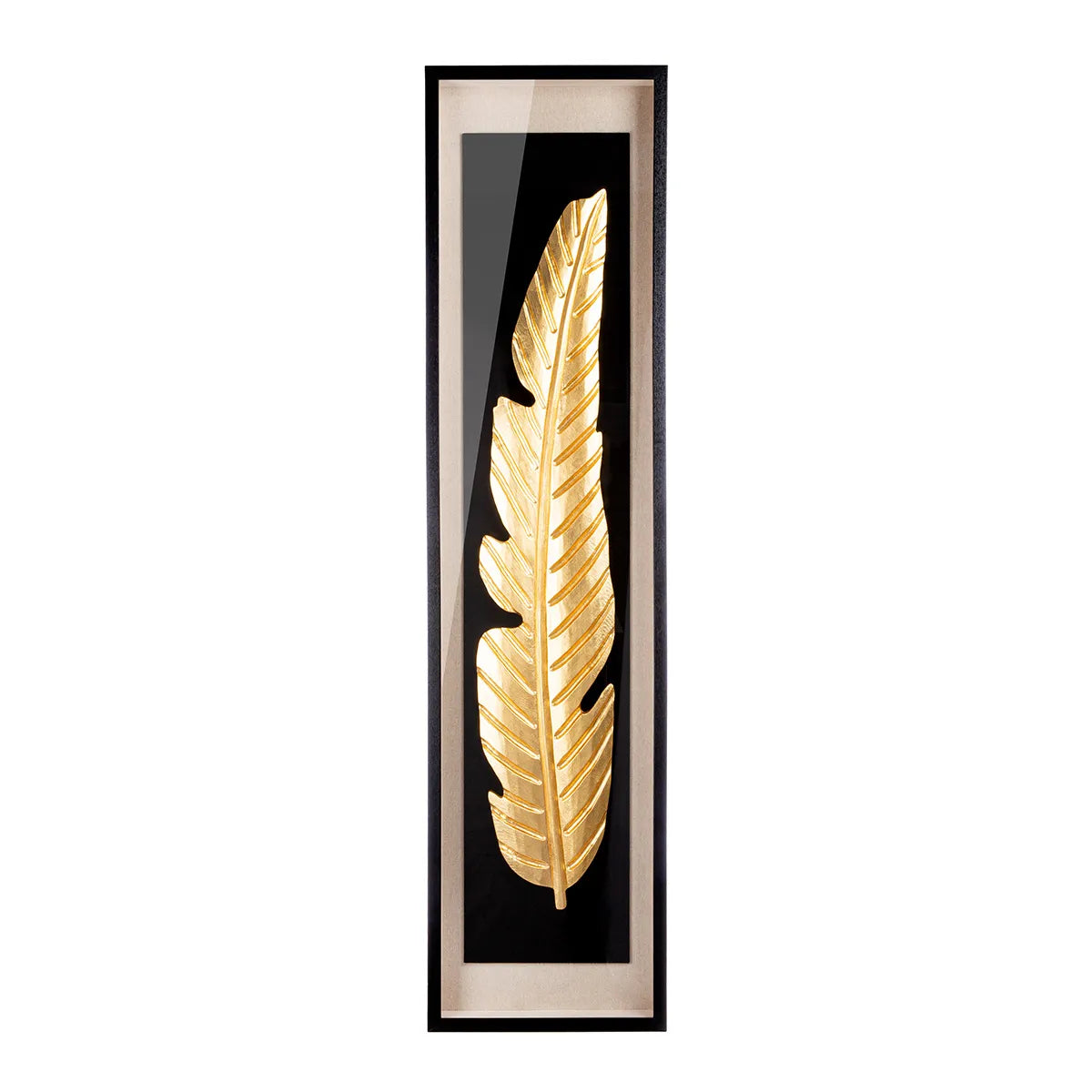 Wandbild – Glas Oberfläche, Goldfarbene Optik, Feder Motiv - Golden Feather | Gilde