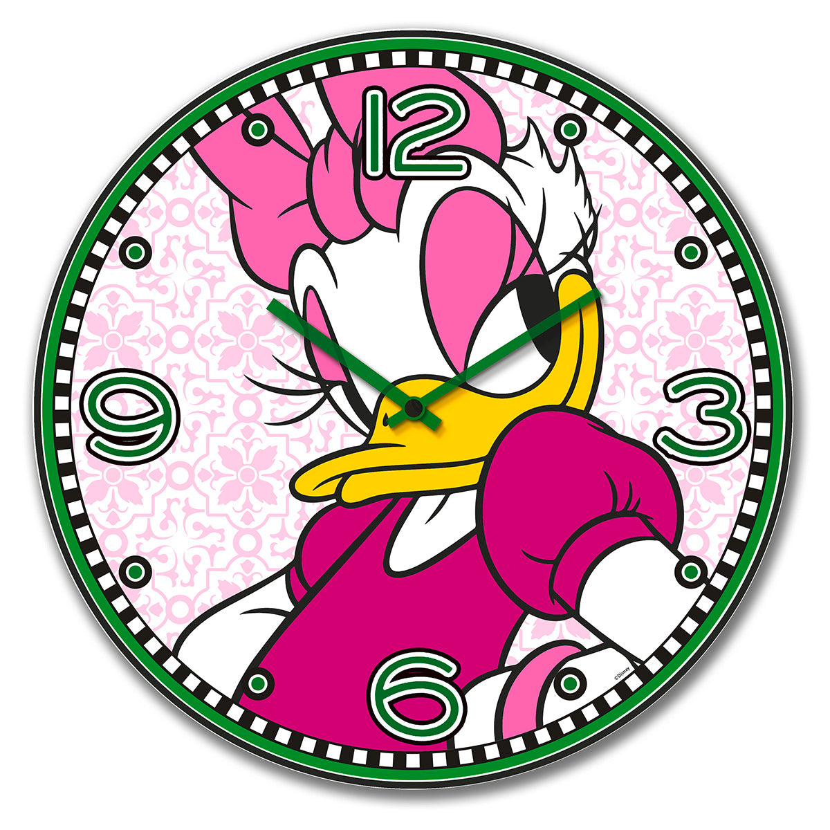 Wanduhr – Kunststoff Oberfläche, Blumen Muster, Rosa Design - Daisy Duck | Gilde
