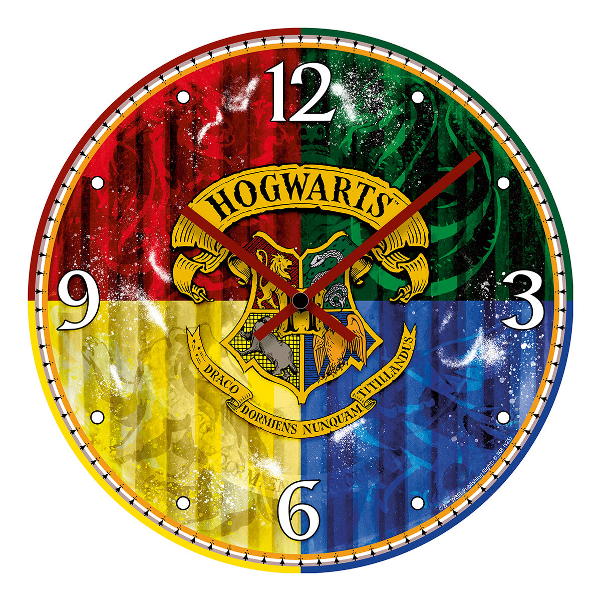 Wanduhr – MDF Oberfläche, Zauberwappen Motiv, Farbblock Design - Hogwarts | Gilde