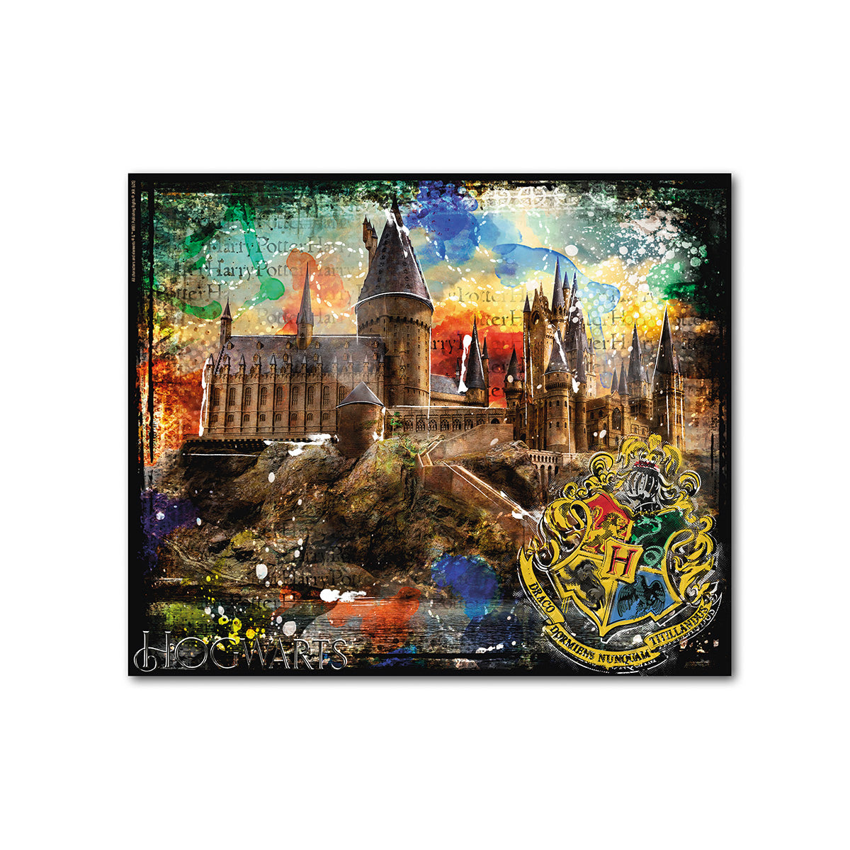 Wandbild – Holzrahmen Design, Leinwand Struktur, Fantasy Kunstwerk - Hogwarts | Gilde