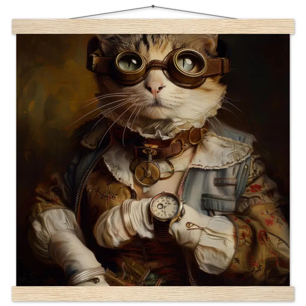 School Poster - Steampunk Vintage Ocicat Cat Motif, Matte FSC Paper, Magnetic Wooden Bars | St Tropez Art