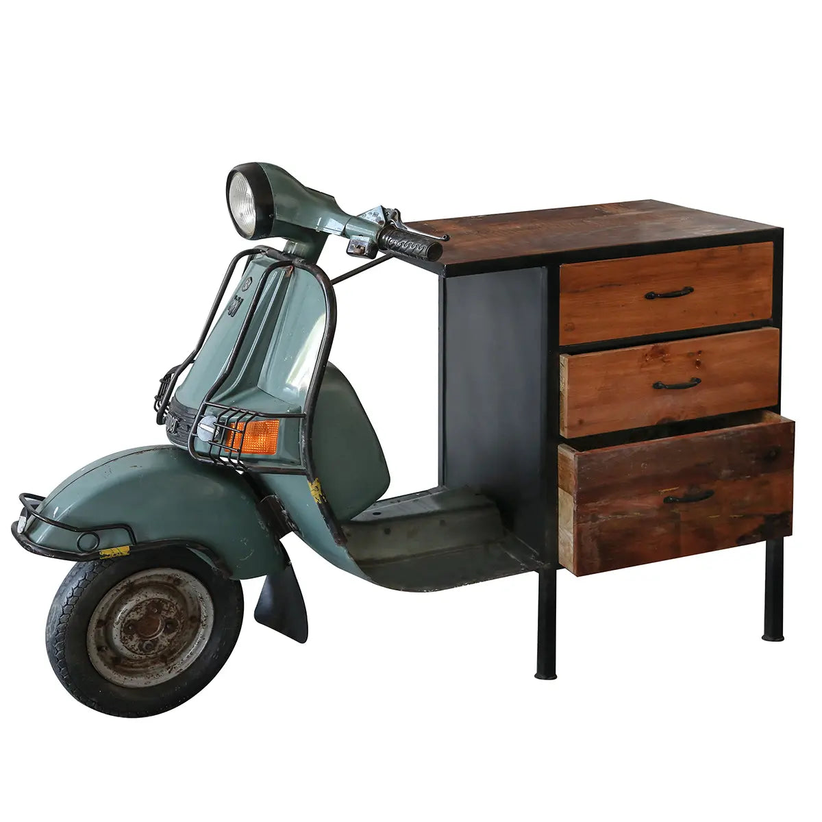 Kommode – Recyceltes Mangoholz, Schwarzes Metall, Antike Struktur, 107 cm - Roller | Gilde