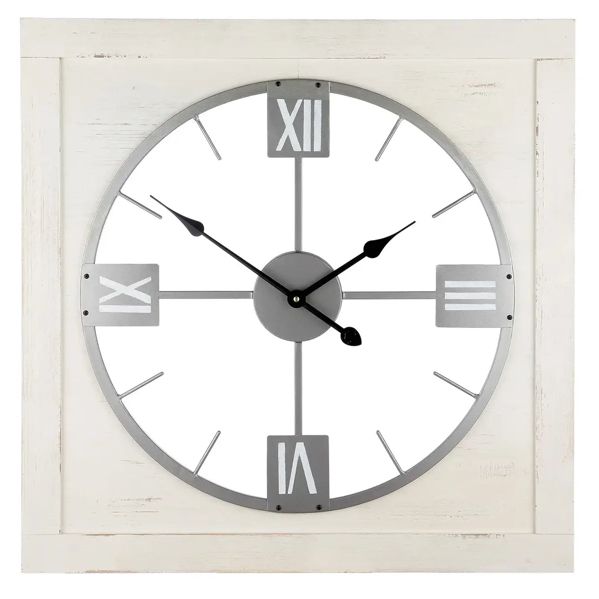 Wanduhr – MDF Holzwerkstoff, Silberfarbenes Metall, Vintage Design, 71 cm - Vintage | Gilde