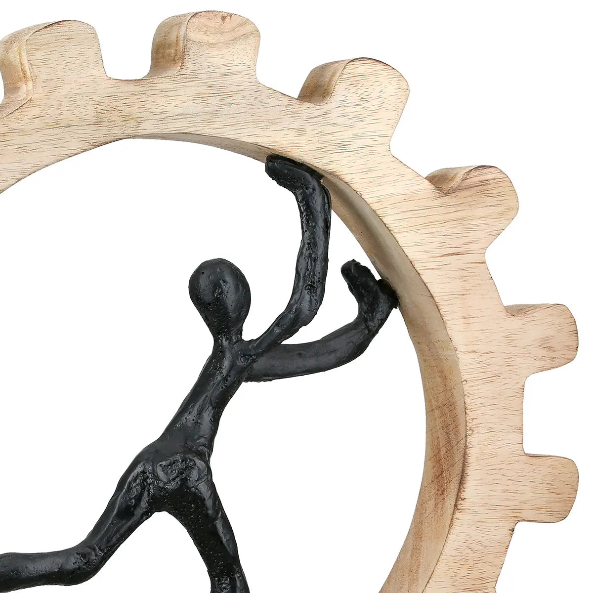 Skulptur – Gebürstetes Aluminium, Natürliches Mangoholz, Markante Zahnradform, 36 cm - Zahnrad | Gilde