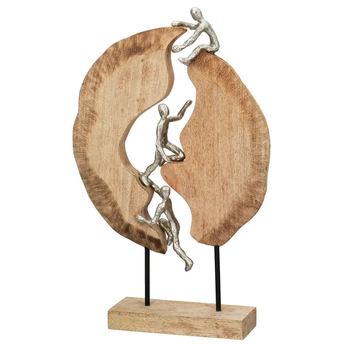 Skulptur – Edles Aluminium, Natürliches Mangoholz, Ausdrucksstarkes Design, 36 cm - Hoch Hinaus | Gilde