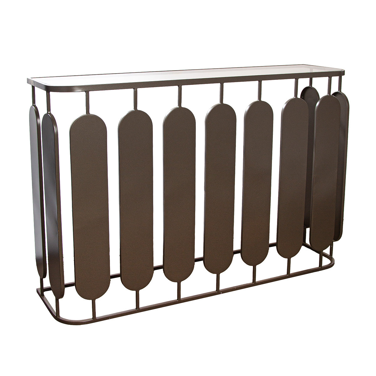 Sideboard – Metallische Optik, Anthrazitfarbenes Metall, Glaseinsatz Platte - Zulu | Gilde
