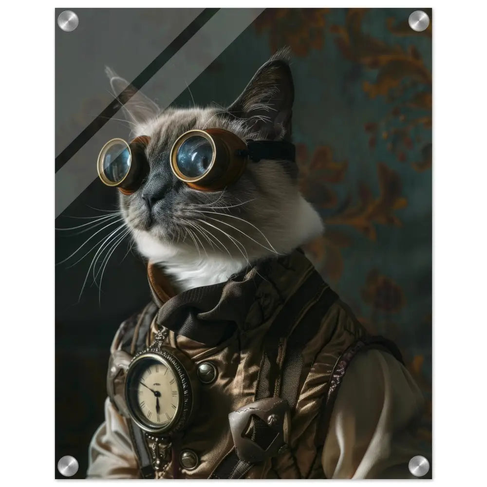 School Poster - Tonkinese Cat, Steampunk Outfit, Plexiglass Print | St Tropez Art