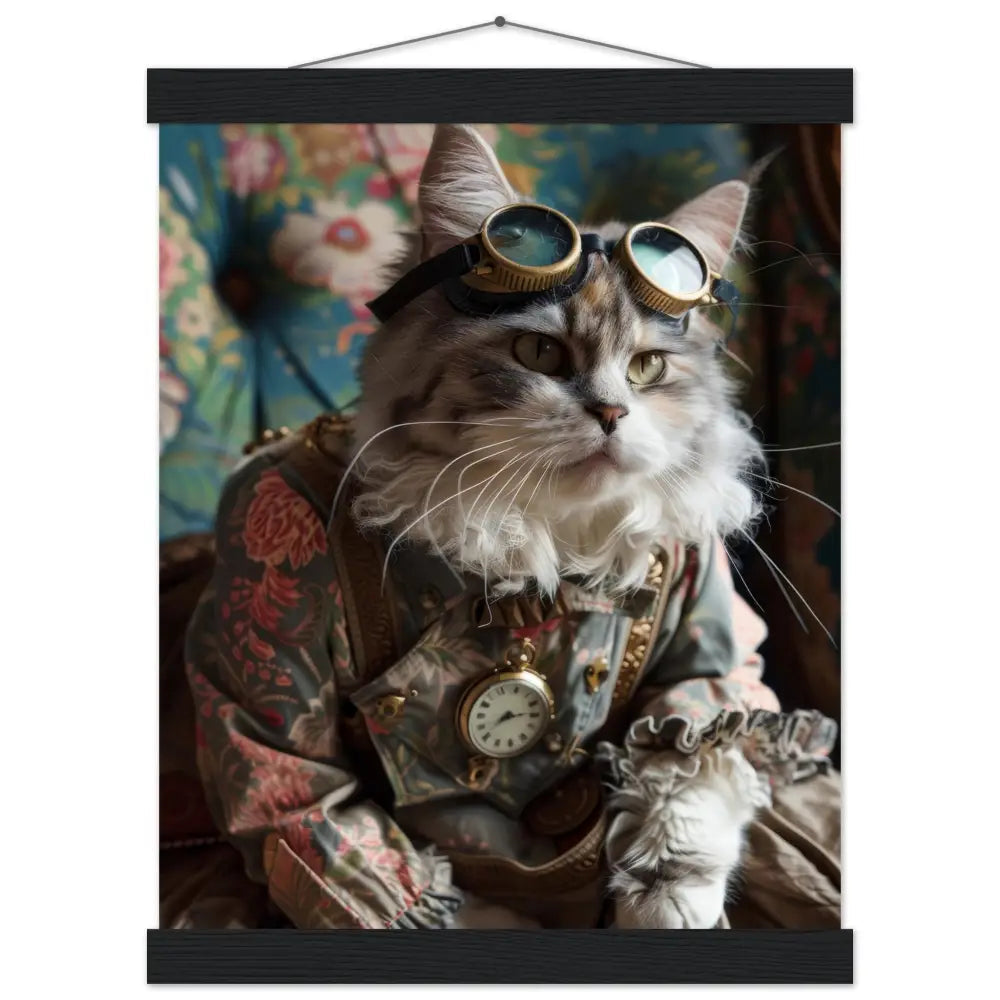 Schulposter - Steampunk-Vintage Minskin Katzenmotiv, mattes FSC-Papier, magnetische Holzleisten | St Tropez Art