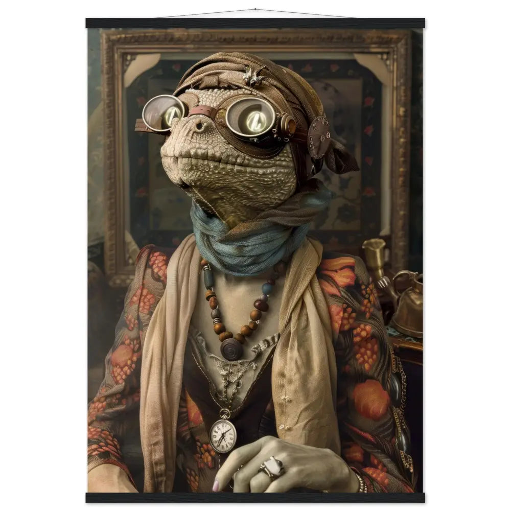 Schulposter Korallen-Seedier, Steampunk-Stil, antike silberfarbene Uhr, bronzefarbene Brille | St Tropez Art