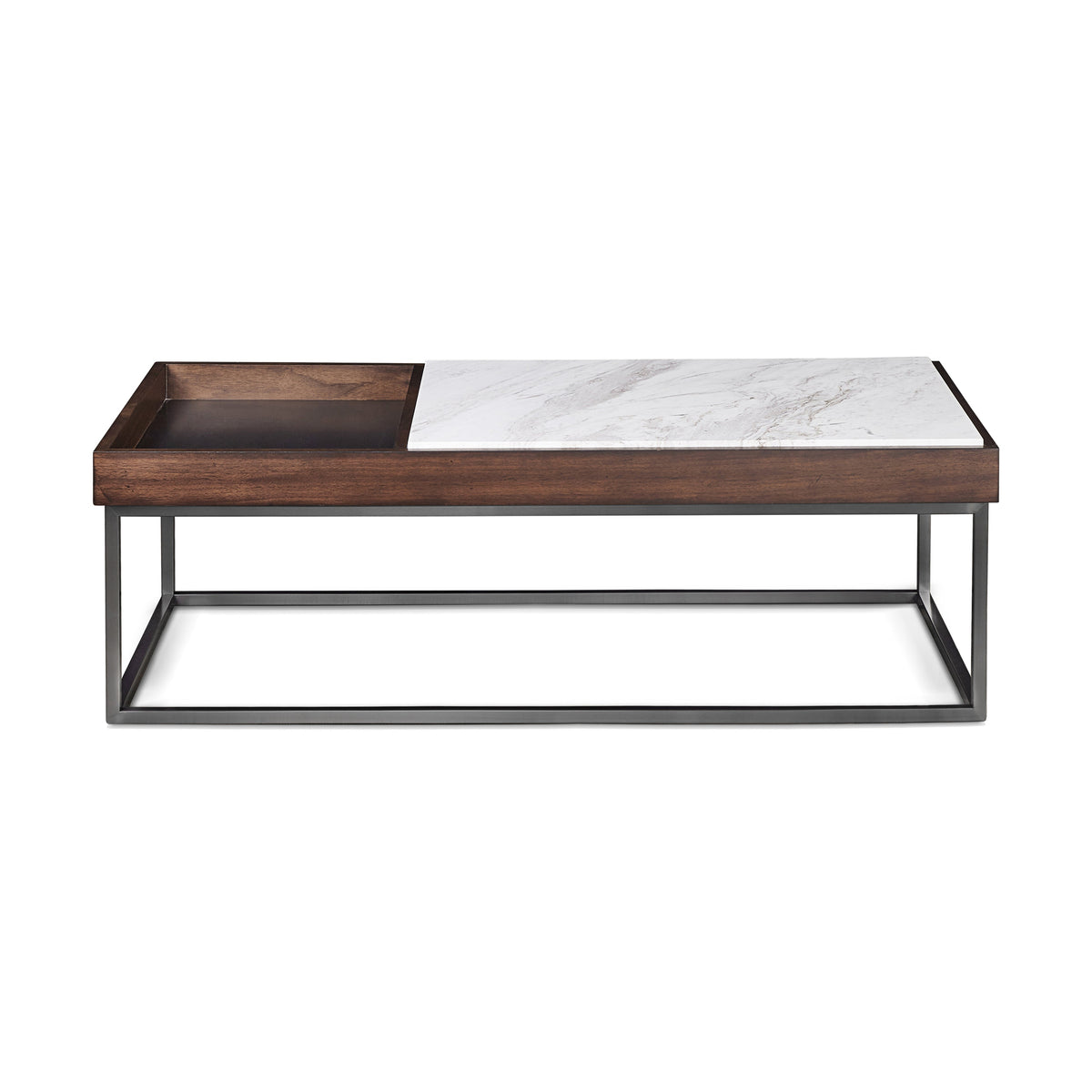 Couchtisch – Jazz Marmor, Walnussfurnier, Gebürsteter Edelstahl, 40 cm Höhe - Ennis | Modus Furniture International