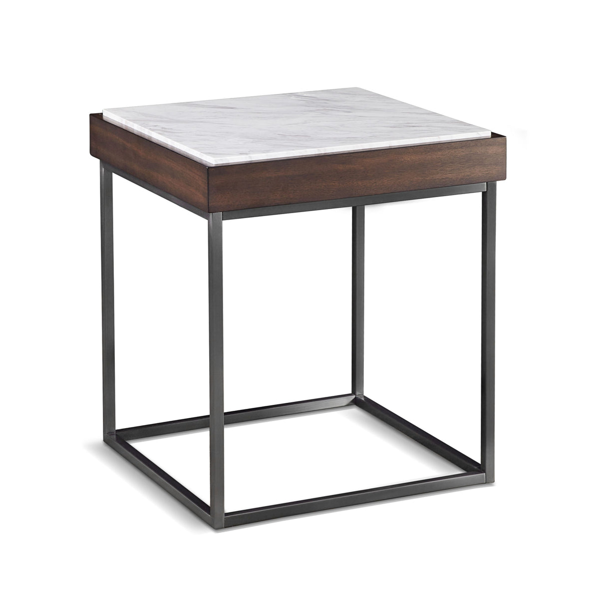 Side Table - Natural Jazz Marble Top, Walnut Veneer, Brushed Stainless Steel Base – Ennis | Modus Furniture International