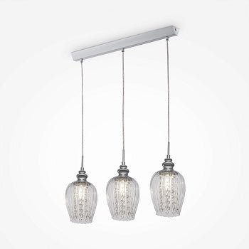 Pendelleuchte mit Nickel - Metallrahmen, transparenten Glasschirmen und Kristallakzenten im eleganten Design – Blues | Maytoni - Esszett Luxury | Stilvolles Wohnen mit Charakter