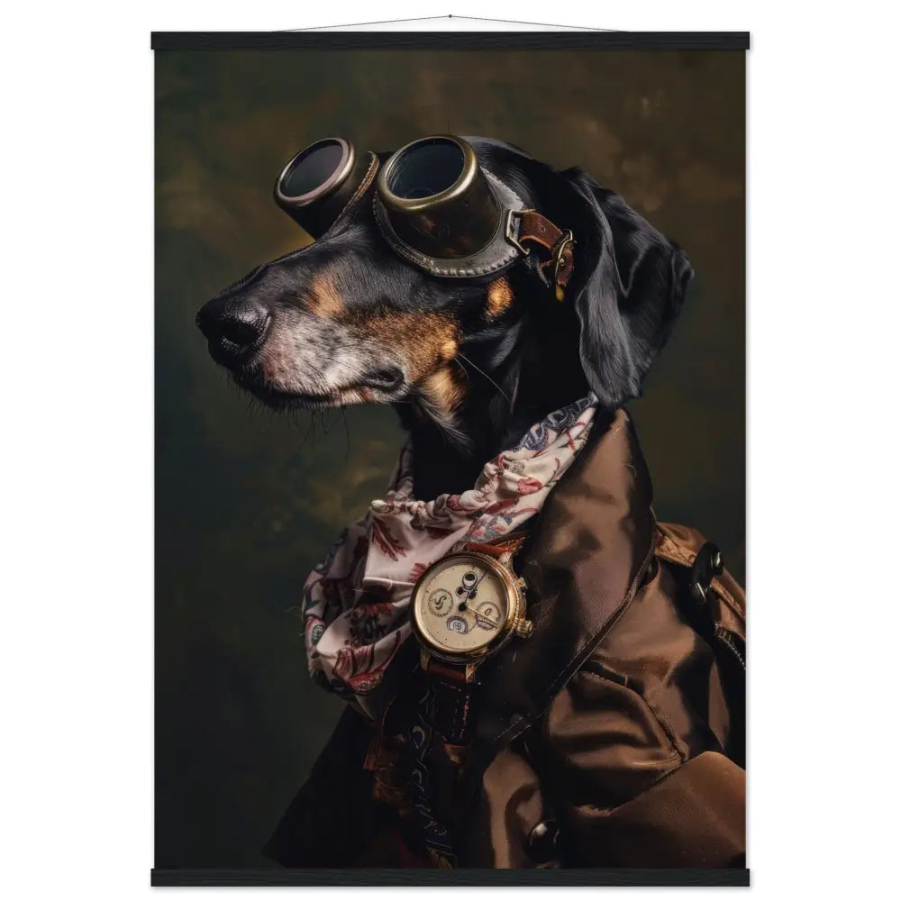 School Poster - Black and Tan Coonhound, Steampunk Style, Antique Gold-Colored Clock, Bronze-Colored Glasses | St Tropez Art