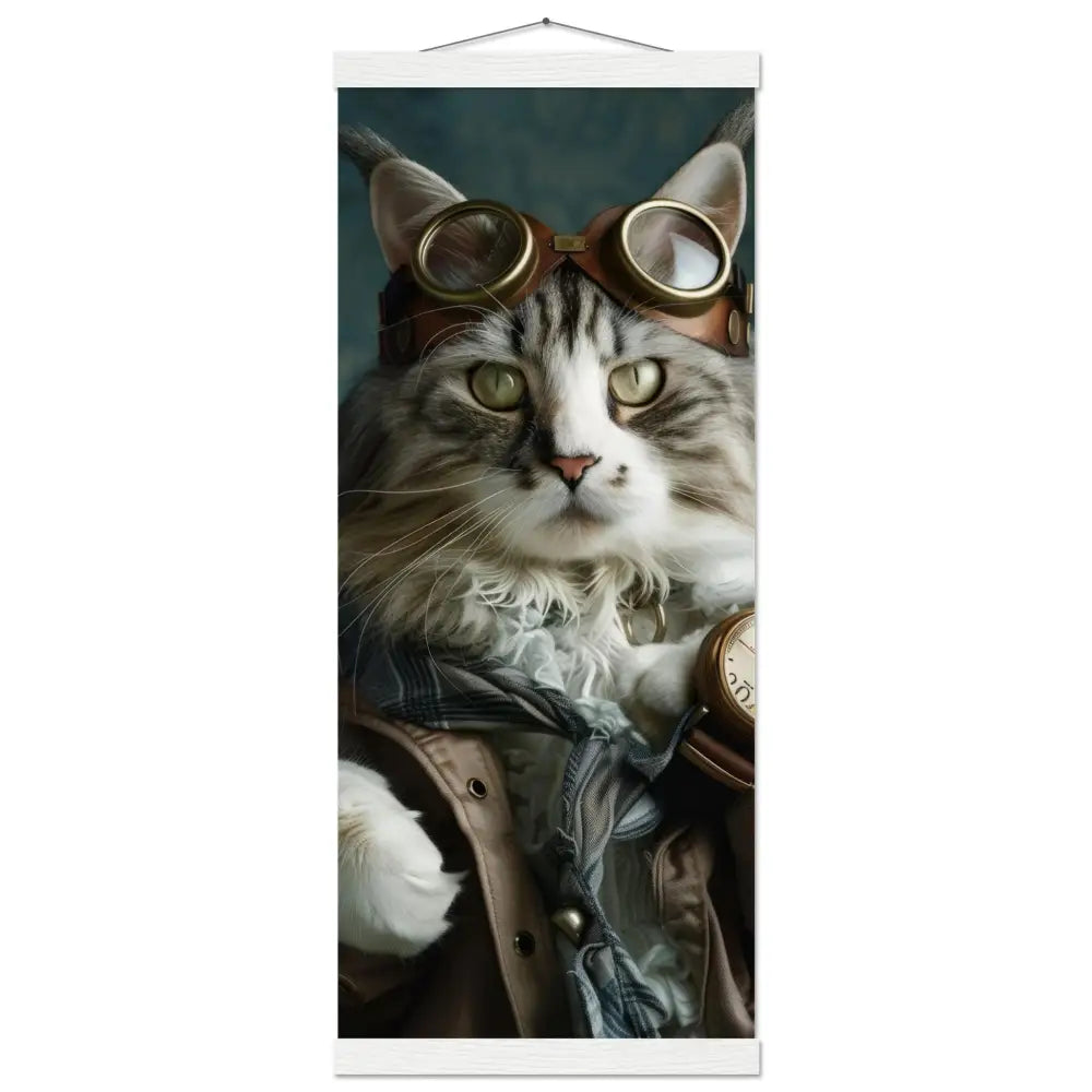 School Poster - Maine Coon Cat, Steampunk Outfit, Ornamental Pattern | St Tropez Art