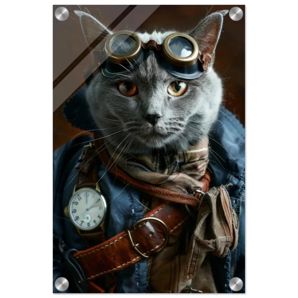 Schoolposter - Chartreux Katze, Steampunk-Outfit, Plexiglasdruck | St Tropez Art
