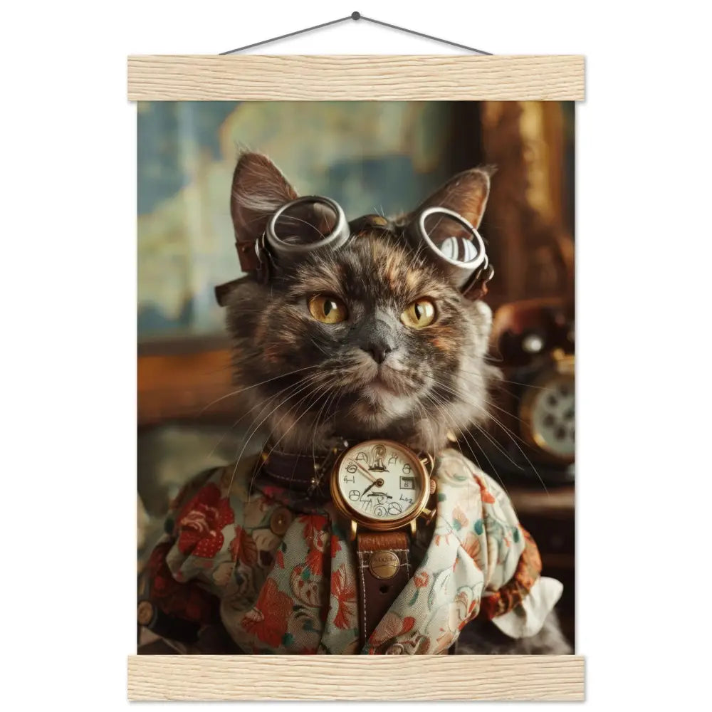 Schulposter – Chartreux-Katze Motiv, Steampunk-Kunstmotiv, Magnetische Holzaufhängung | St Tropez Art