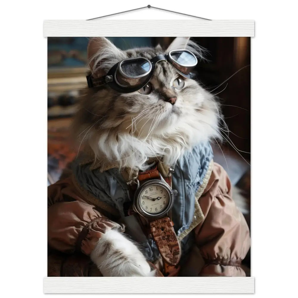 Schulposter Weibliche Ragamuffin-Katze, Steampunk-Stil, antike silberfarbene Uhr, bronzefarbene Brille | St Tropez Art