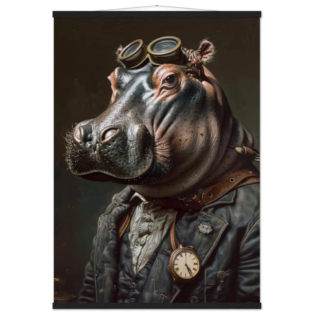Schulposter – Nilpferd, Steampunk-Outfit, antike Taschenuhr | St Tropez Art
