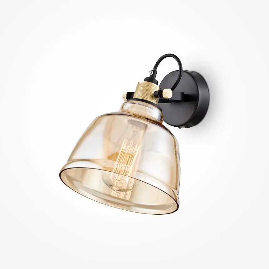 Wall lamp with black and brass finish and amber glass shade – Irving | Maytoni