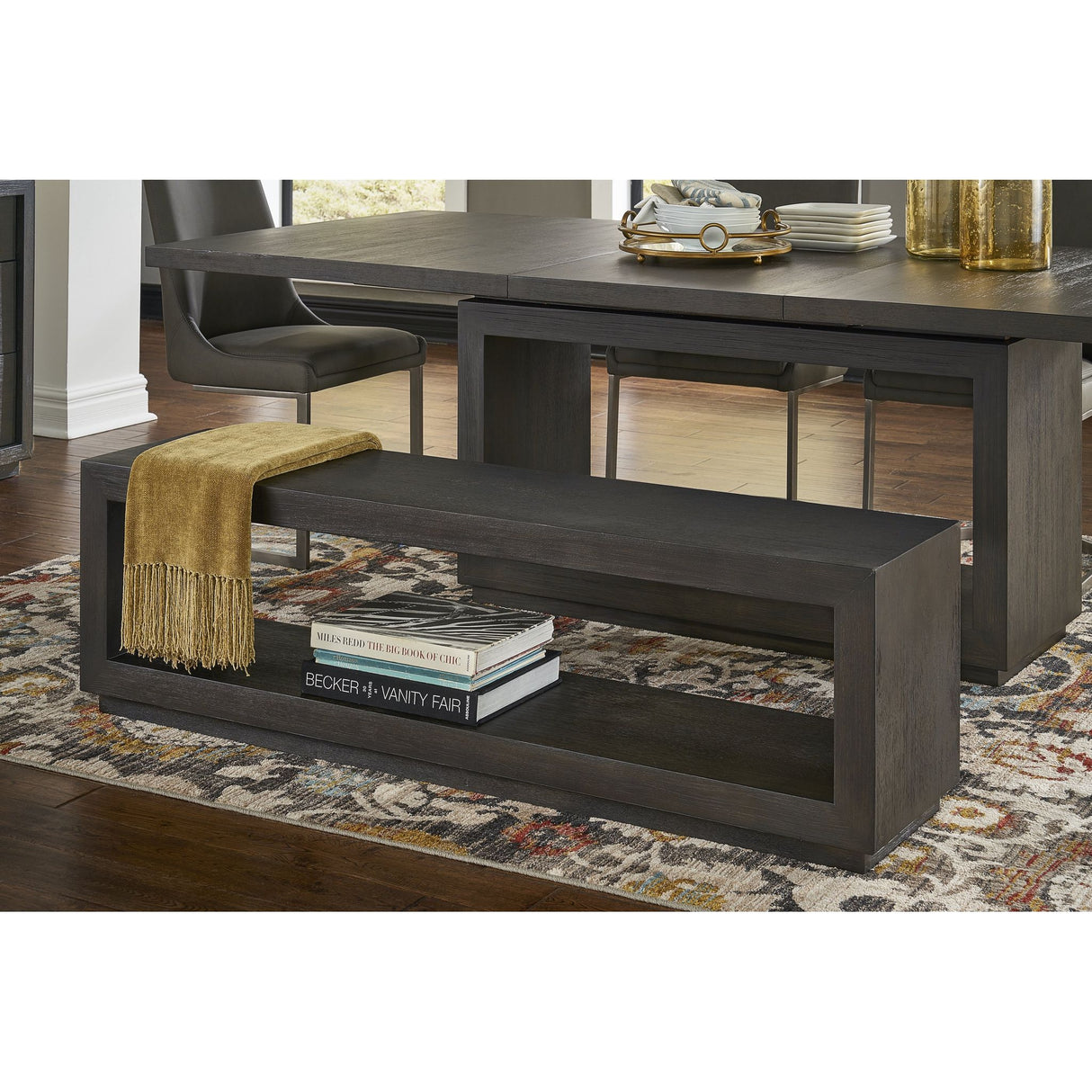 Sitzbank – Massives Akazienholz, Basaltgrauer Farbton, Modernes Design, Gebürstete Oberfläche – Oxford | Modus Furniture International