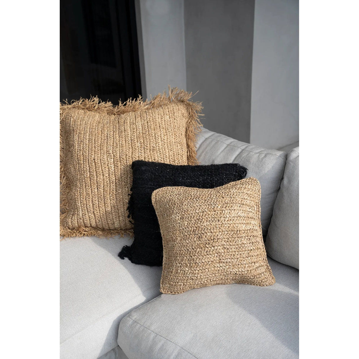 Kissenbezug – Bast Material, Boho Stil, Gewebtes Design, 40x40 - Raffia | Bazar Bizar Antwerp