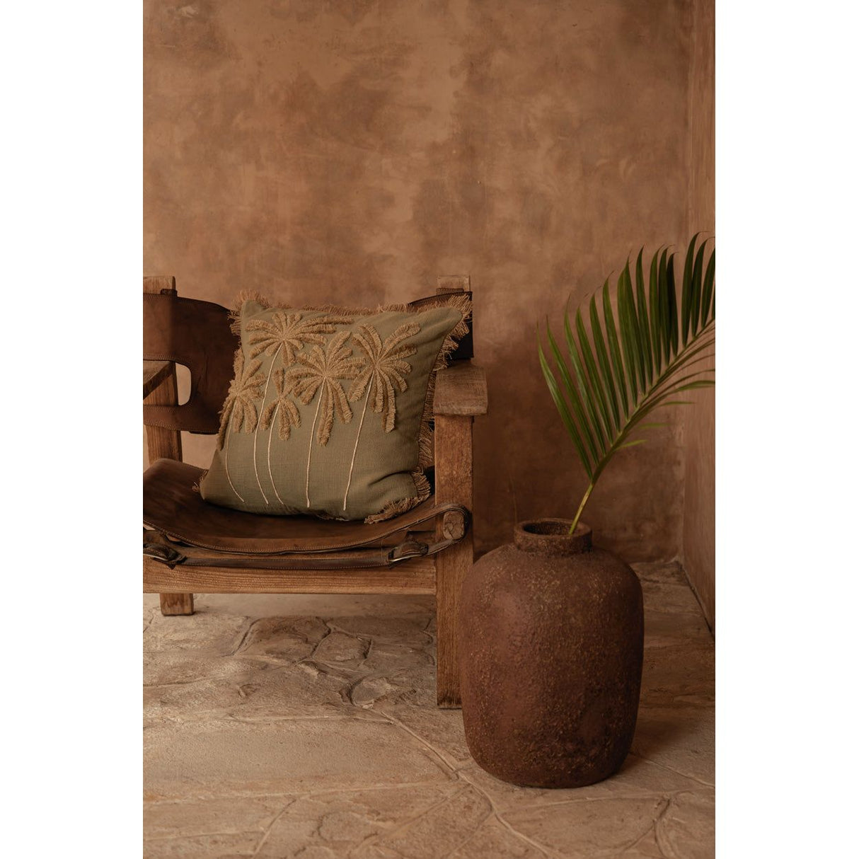 Kissenbezug – Baumwolle Material, Zeitloses Design, Waldgrüner Ton - Tropical Breeze | Bazar Bizar Antwerp