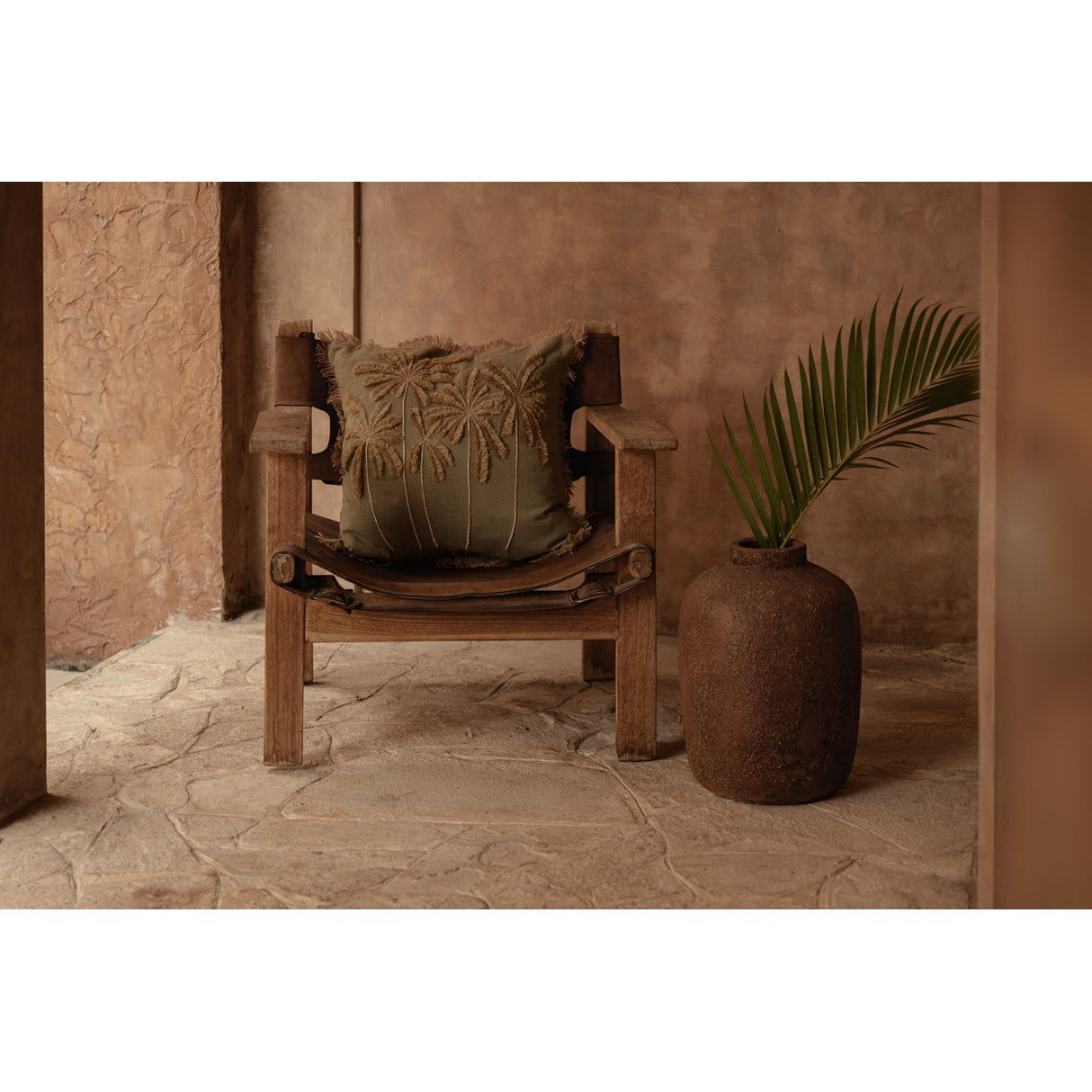 Kissenbezug – Baumwolle Material, Zeitloses Design, Waldgrüner Ton - Tropical Breeze | Bazar Bizar Antwerp