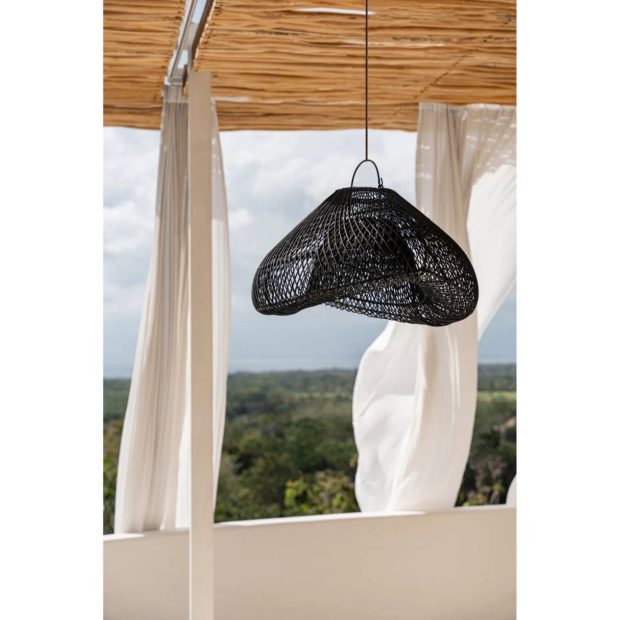 Pendant Lamp – Braided Rattan, Cloud Shape, Black Finish, M – Cloud | Bazar Bizar Antwerp