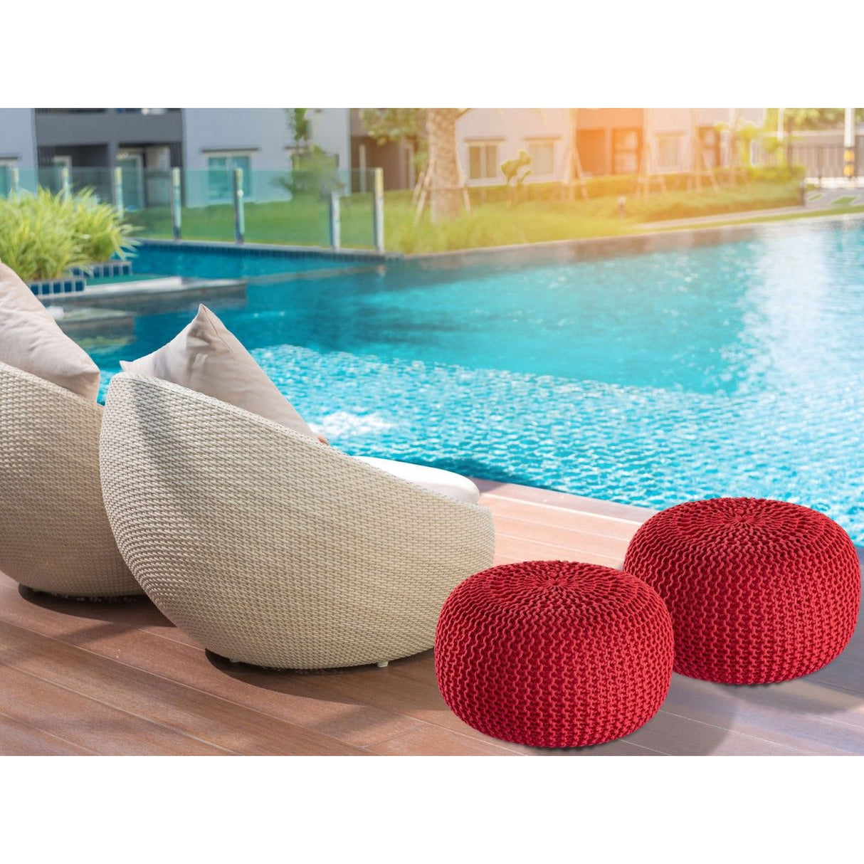 Pouf – Recycelter Kunststoff, Strick Design, Rot Farbe, 45 cm - Premium | MVG Voglrieder