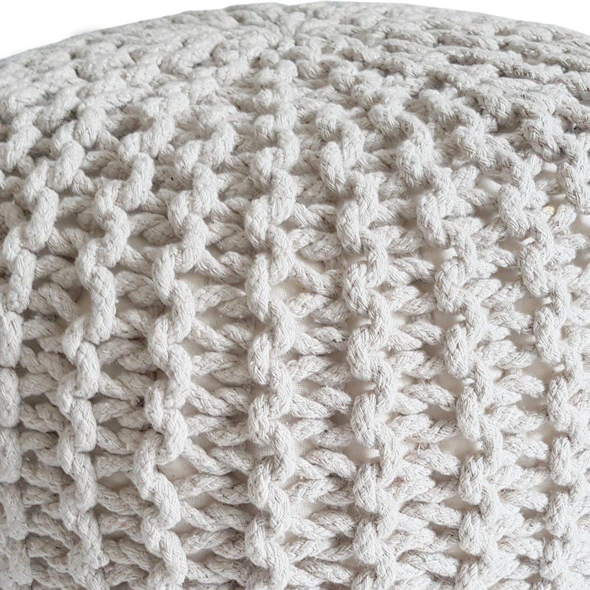 Pouf – Recycelte Baumwolle, Chunky Strick, Leinenweiß, 45 cm | MVG Voglrieder