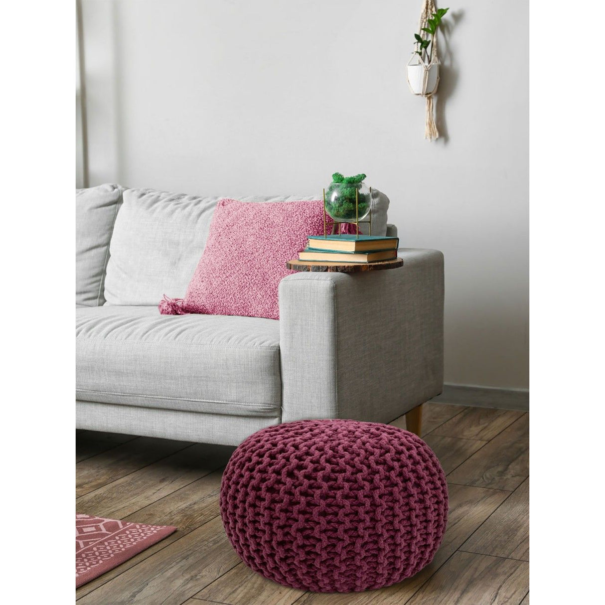 Pouf – Recycelte Baumwolle, Chunky Strick, Bordeaux Farbe, 45 cm | MVG Voglrieder