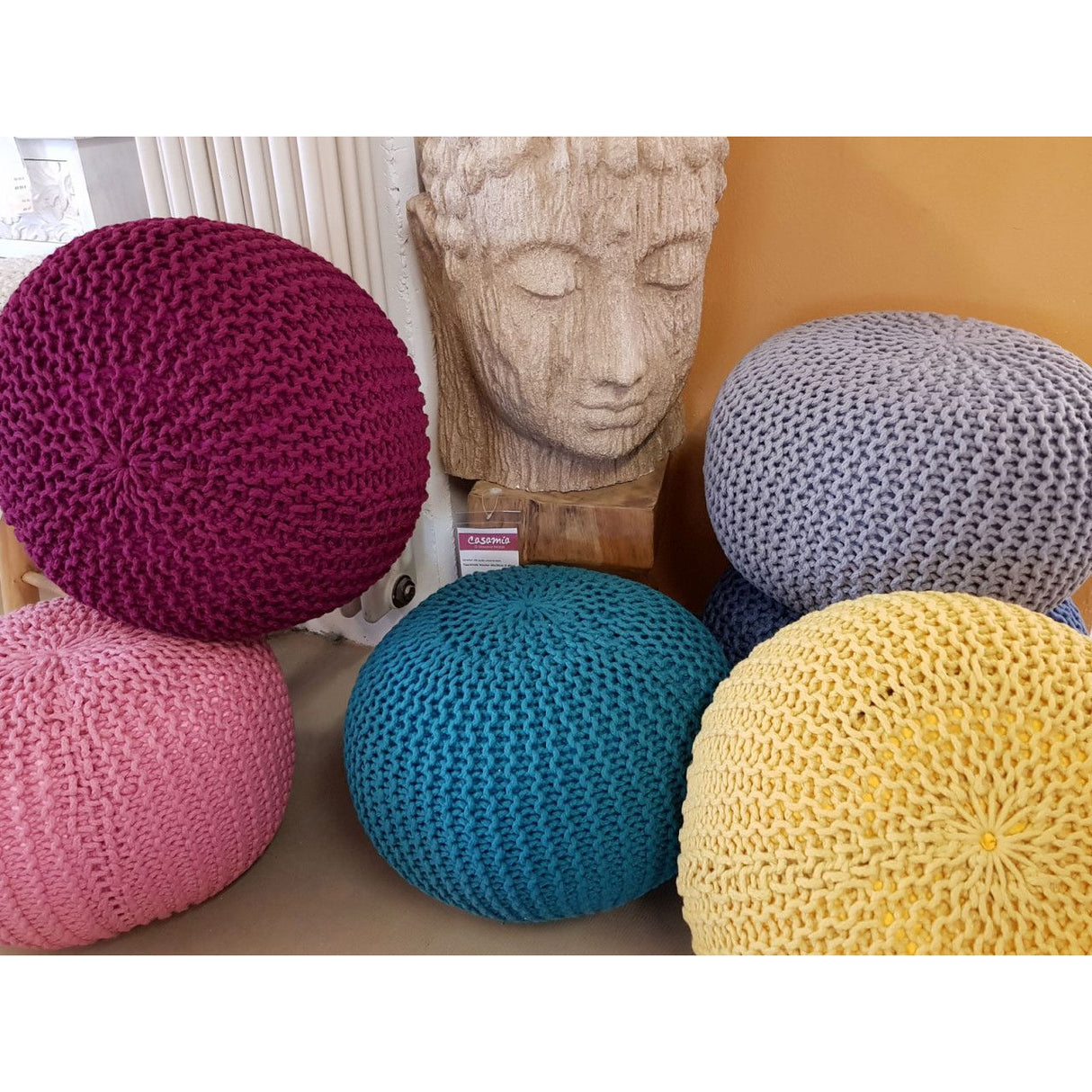 Pouf – Recycelter Kunststoff, Strick Design, Gelb Farbe, 55 cm - Premium | MVG Voglrieder